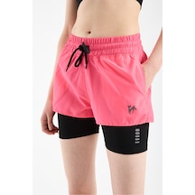 Gugus Kadın İçi Taytlı Baskılı Çift Cepli Spor/deniz/havuz Şortu Pembe