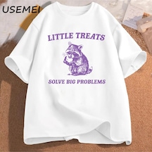 Tarzsokak Küçük Davranır Büyük Sorunları Çözmek Komik Rakun Baskı T Shirt Erkek Kadın Moda Harajuku Ret 3091 Beyaz