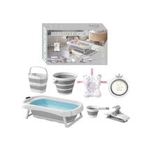 Katlanır Bebek Yıkama Banyo Küveti Seti 7 Parça Termometreli Yastıklı Katlanabilir Banyo Seti