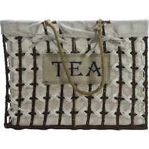 T.concept Dekoratif Halatlı Zarif Telli Çok Amaçlı Dikdörtgen Sepet Kahverengi- Beyaz Büyük L