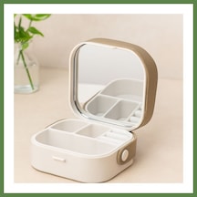 Bezos Aynalı Makyaj Ve Takı Organizer Çanta 9x9x3.7 Cm - 4 Bölmeli Hb006 Çok Renkli