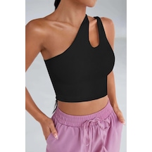 Fantezia Night Kadın Beyaz Tek Omuz Cut Out Detaylı Crop Top Bluz SIYAH