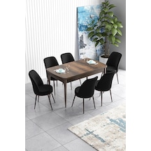 Canisa Han Serisi 70x114 Açılabilir Mdf Mutfak Masası Takımı Barok Desen Masa 6 Siyah Sandalye Masa Barok Sandalyeler Siyah