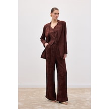 Sateen Jakarlı Bol Pantolon - Kahve-136817 Kahve