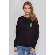 Billie Eilish Logosu Blosh Baskılı Siyah Kadın Sweatshirt
