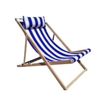 Prado Holiday Ahşap Şezlong, Bahçe Balkon Plaj Şezlongu Mavi