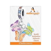 Renkli Kelebekler Sallantılı Charm Asafaccessory Pembe
