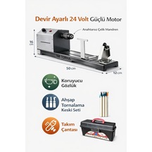 24 Volt Devir Ayarlı Çelik Mandrenli Hobi Torna Makinesi