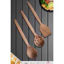 Doğal Ceviz Ağacı Ahşap Tahta Kaşık Seti Ağaç Kaşık 3 Lü Set 06 Ahşap
