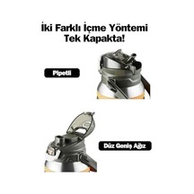 Tkk Mega Boy 1500ml Pipetli/pipetsiz Kullanım Askılı Paslanmaz Çelik Termos Matara Turuncu Açık Beyaz