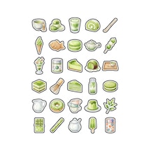 30 Adet Sulu Boya Matcha Kafe Tatlıları Sticker Seti - Laptop Defter Ajanda Çok Renkli
