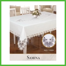 Vaveni Samina Model Krem 155x260 Cm Gardenya Keten Masa Örtüsü Tablecloth Modern Tasarım Arz