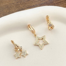 Üçlü Set Küpe Yıldız Sallantılı Zirkon Taşlı Gold Gold