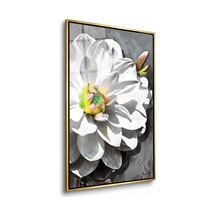 Gri Fonda Beyaz Dalya Gold Çerçeveli Cam Tablo