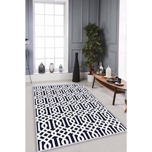 Lacivert Spor Kaymaz Tabanlı Makinede Yıkanabilir Halı Lb003n11