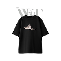 Thewert Spotted Ray Tasarım Baskılı Ünisex Siyah Oversize T-shirt