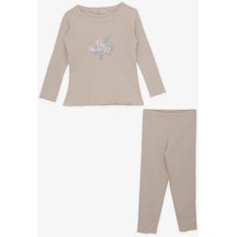 Breeze Kız Çocuk Tayt Takımı Pullu Yazı Baskılı 1.5-5 Yaş, Taş-taş Taş