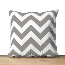 Zigzag Gri Dekoratif Elyaf Dolgulu Puf Yastık,süs Yastık 40x40 Cm