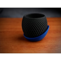 3d Baskı Küre Saksı - Kafes Dokulu İki Parçalı Dekoratif Saksı - Siyah-mavi