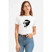 Tiryaki Şempanze Baskılı Beyaz Kadın Tshirt