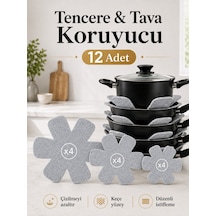 Beylini 12'li Tencere Tava Koruyucu Set 3 Boy Borcam Çizdirmezi Tabak Koruyucu Elyaflı Çizdirmez Nihale Tencere Tava Tabak Arası Ayırıcı Mutfak Düzenleyici