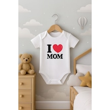 I Love Mom Yazılı Kısa Kollu Bebek Body Zıbın