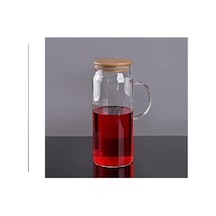 1500 Ml Vakumlu Bambu Kapaklı Ölçülü Borosilikat Cam Ölçü Kabı Cam Sürahi