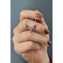 Papatya Silver 925 Ayar Gümüş Rose Kaplama Renkli Taşlı Mikail Meleği Kadın Kolye