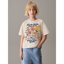 Uyguntarz Çocuk Teach Them Acbaskılı Pamuklu Tshirt Bej