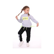 Toontoy Kids Toontoy Kız Çocuk Baskılı İçi Pamuklu Eşofman Takımı Gri Melanj