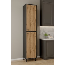 Aeka Ae-2027 Lina 2 Kapaklı Raflı Dar Yüksek Boy Banyo Çok Bölmeli Depolama Dolabı 40x180 Cm Çok Amaçlı Dolap Antrasit - Çam