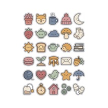 30 Adet Pastel Obje Sticker Seti - Laptop Defter Ajanda Çok Renkli