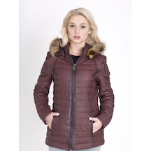 Kadın Gerçek Deri Şişme Kaban Bordo