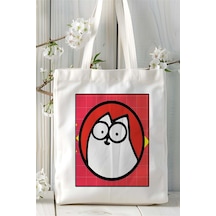Art Hediye Simonscat Baskılı Bez Çanta Omuz Çantası Kişiye Özel Desen 1 Çok Renkli