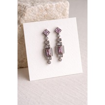 Çelik Silver Pembe Taşlı Princess Küpe -kararma Yapmaz-