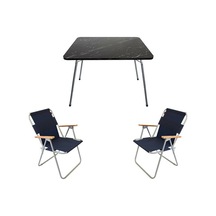 Bofigo 60X80 Granit Katlanır Masa + 2Li Katlanır Sandalye Lacivert