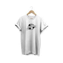 Dünya Baskılı Beyaz T-shirt Beyaz