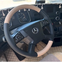 Dikişli Direksiyon Kılıfı Bej Deri Noktalı Deri Bej Dikiş Mercedes Tır Kamyon Yeniler Renkli