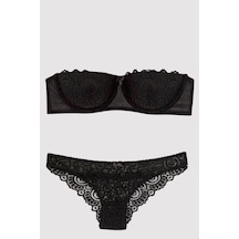 Pierre Cardin 4741 Kadın Siyah Soft Push-up Straplez Sütyen Takım Siyah