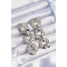 Pirinç Gümüş Renk Oval Ayna Model Sallantılı Küpe