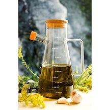 Vakumlu Bambu Kapaklı 900 Ml Borosilikat Cam Tekli Yağlık Sirkelik Yağdanlık