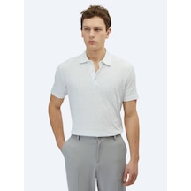 Kip Beyaz Desenli Polo Yaka %100 Pamuk T-shirt Beyaz
