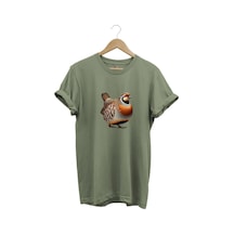 Avcılık Hunting Kınalı Keklik Baskılı Vahşi Yaşam %100 Pamuk Unisex Regular Fit T-shirt Haki