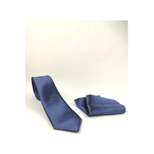 Demfashion Saten Parlak Slim Kravat Mendil Seti Lacivert
