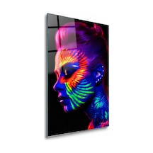 Neon Boyalı Kadın Profili Çerçevesiz Cam Tablo