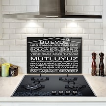 Decorita Cam Ocak Arkası Koruyucu | Bu Ev-Siyah Fon | 40cm x 60cm