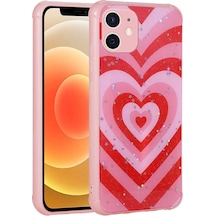 More Tr Apple Uyumlu iPhone 12 Uyumlu Simli Desenli Kamera Korumalı Parlak Mtr Popy Kılıf-kalp