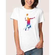 Watercolor Badminton Kadın Beyaz Tshirt