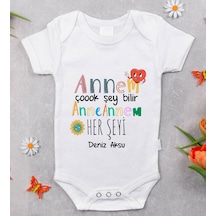 Bk Gift Bk Kids İsimli Annem Çok Şeyi Bilir Tasarımlı Bebek Body Zıbın - Model 1 0-3 Ay Sarı