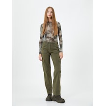 Koton Gabardin Kargo Pantolon Cepli Normal Bel Haki 4wak40119pw